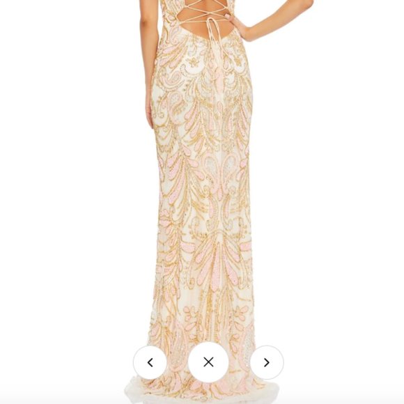 MAC DUGGAL 5309D LACE UP BACK FLORAL & ORNATE BEADED CHAMPAGNE GOWN sz 6 - Picture 7 of 7